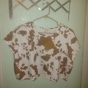 Brown and White Cropped Top